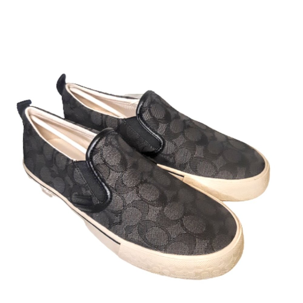 Coach Skate Slip On Sneaker Loafer Signature Jacquard Gray Black Vans